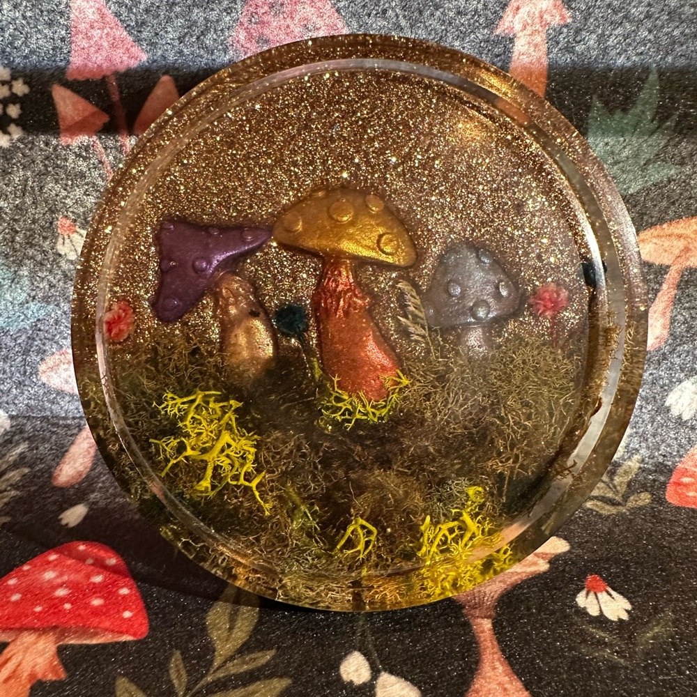 Glittery Mushroom Resin Art Coaster
